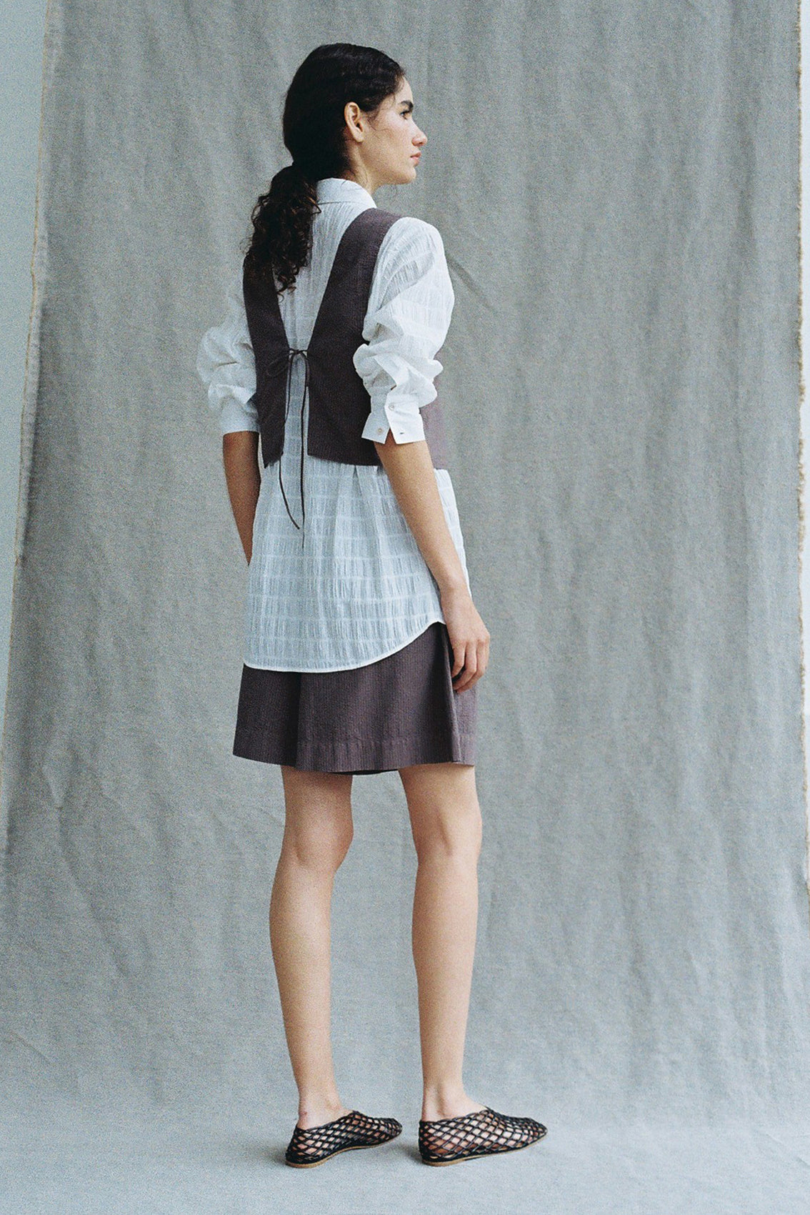 V-Neck Seersucker Cotton Top - Trufa