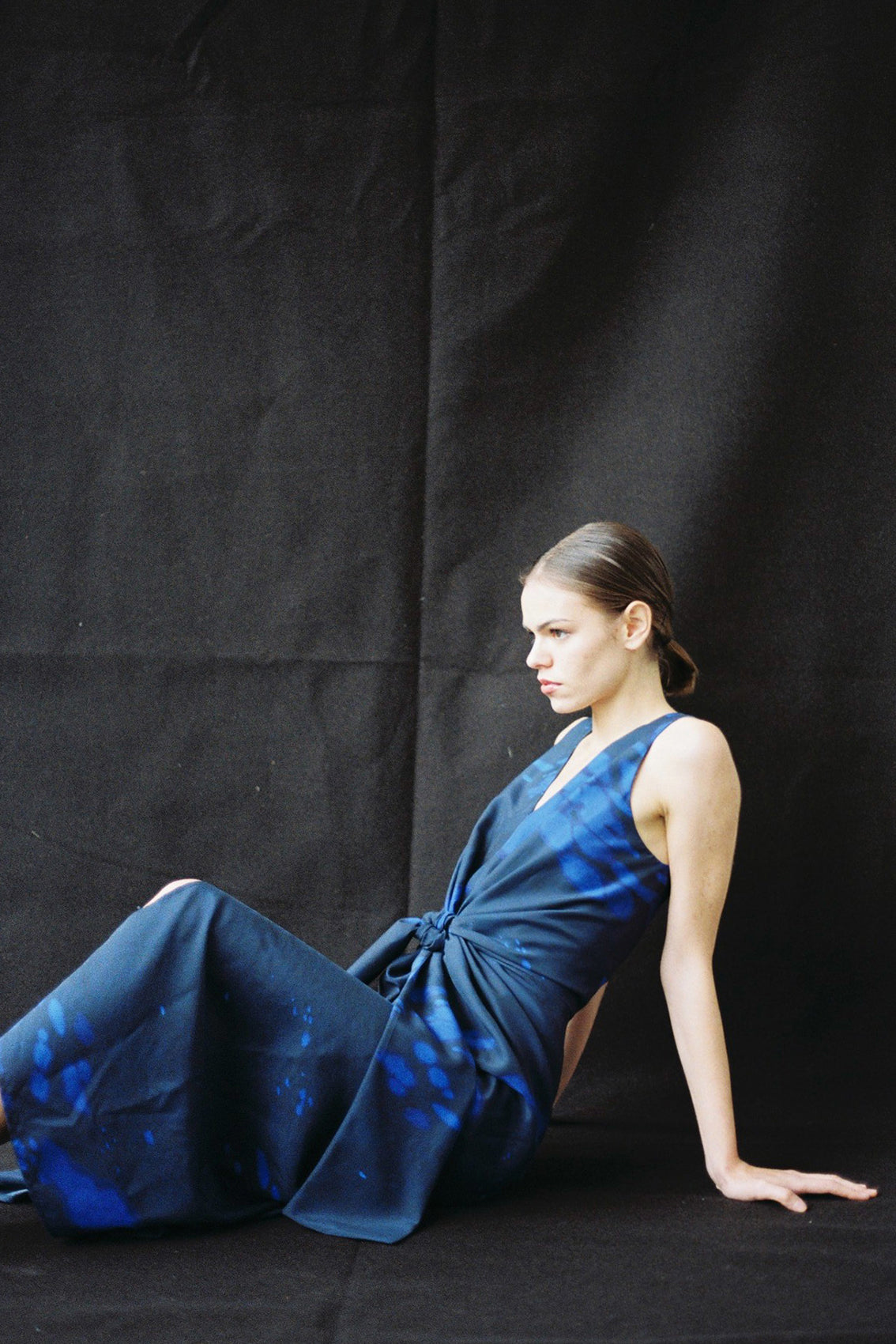 Bleach Printed Wrap Silk Dress - Cobalto