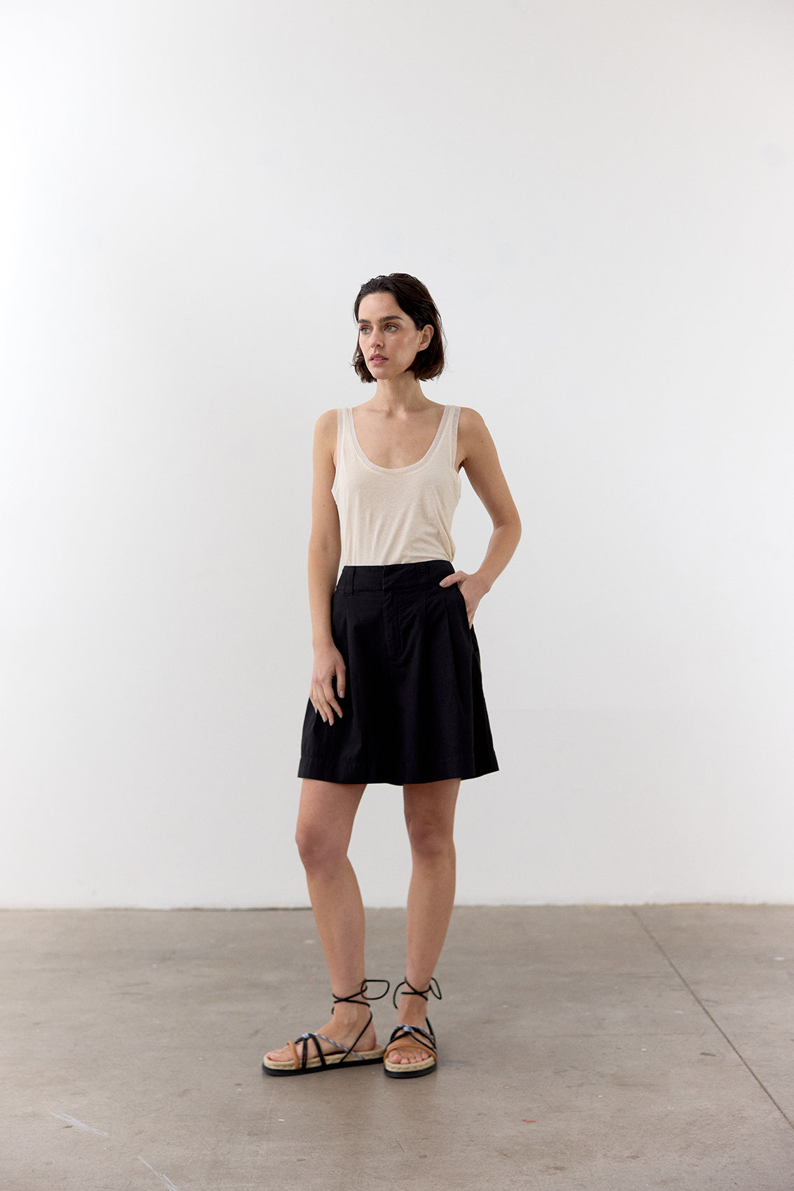 Seersucker Cotton Shorts - Ónix