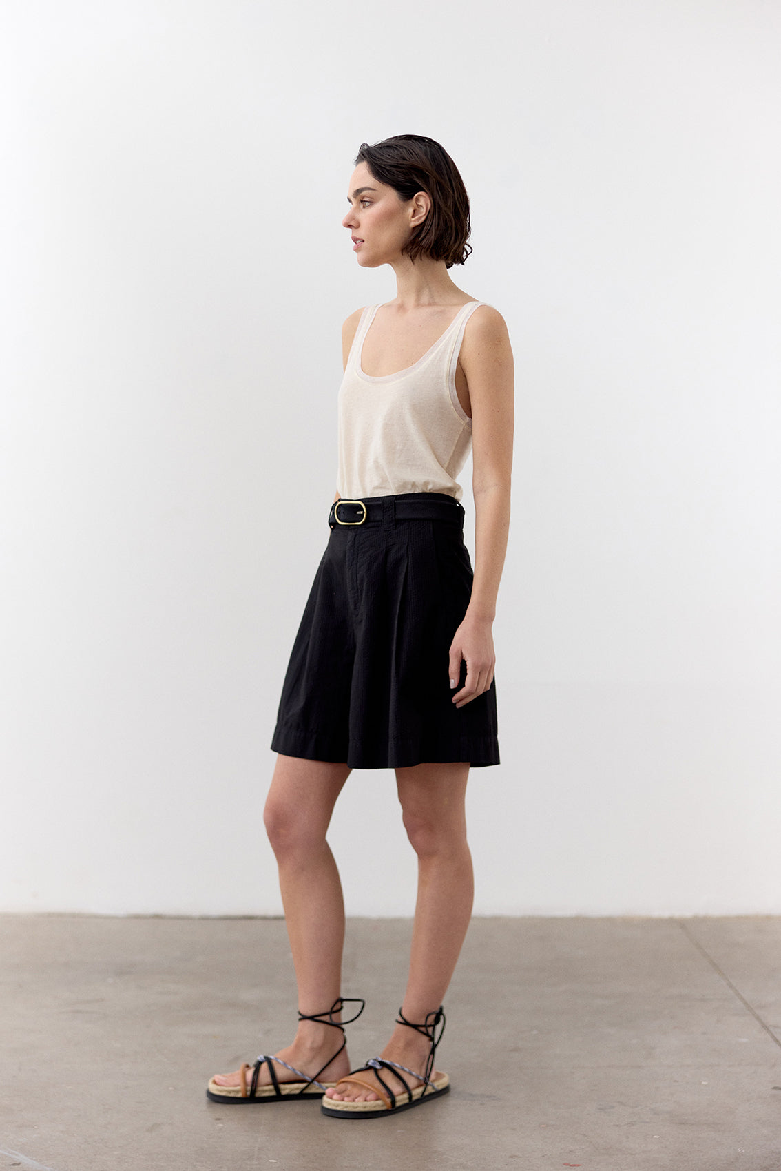 Seersucker Cotton Shorts - Ónix