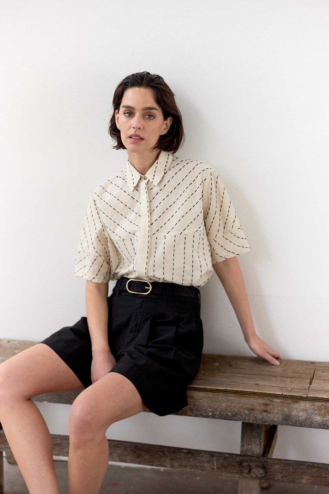 Seersucker Cotton Shorts - Ónix