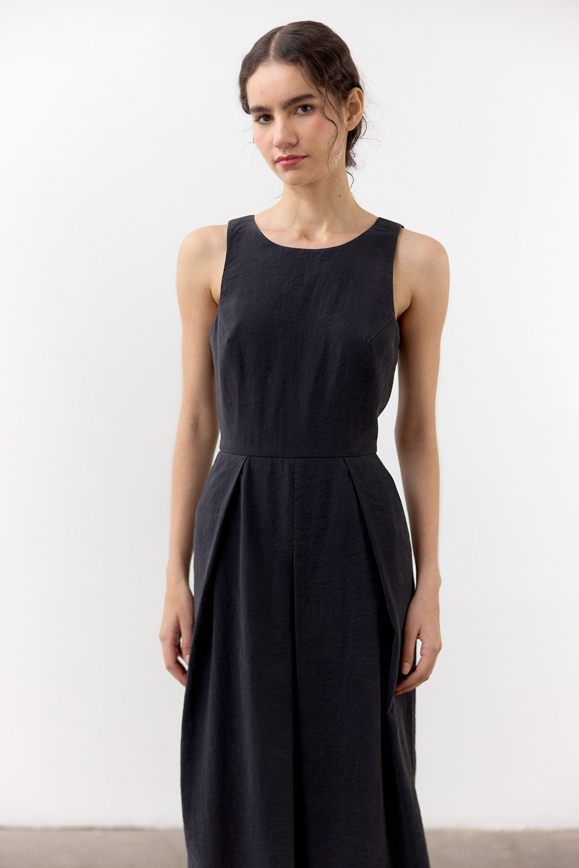 Center Pleat Crinkled Silk Dress - Ónix