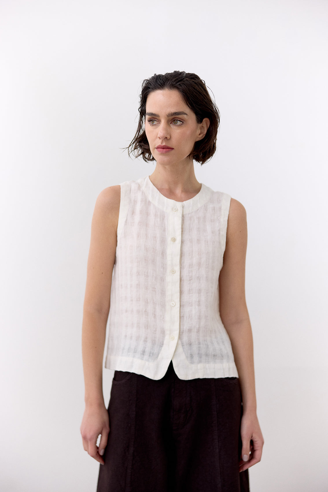 Gingham Buttoned Linen Top - Sal
