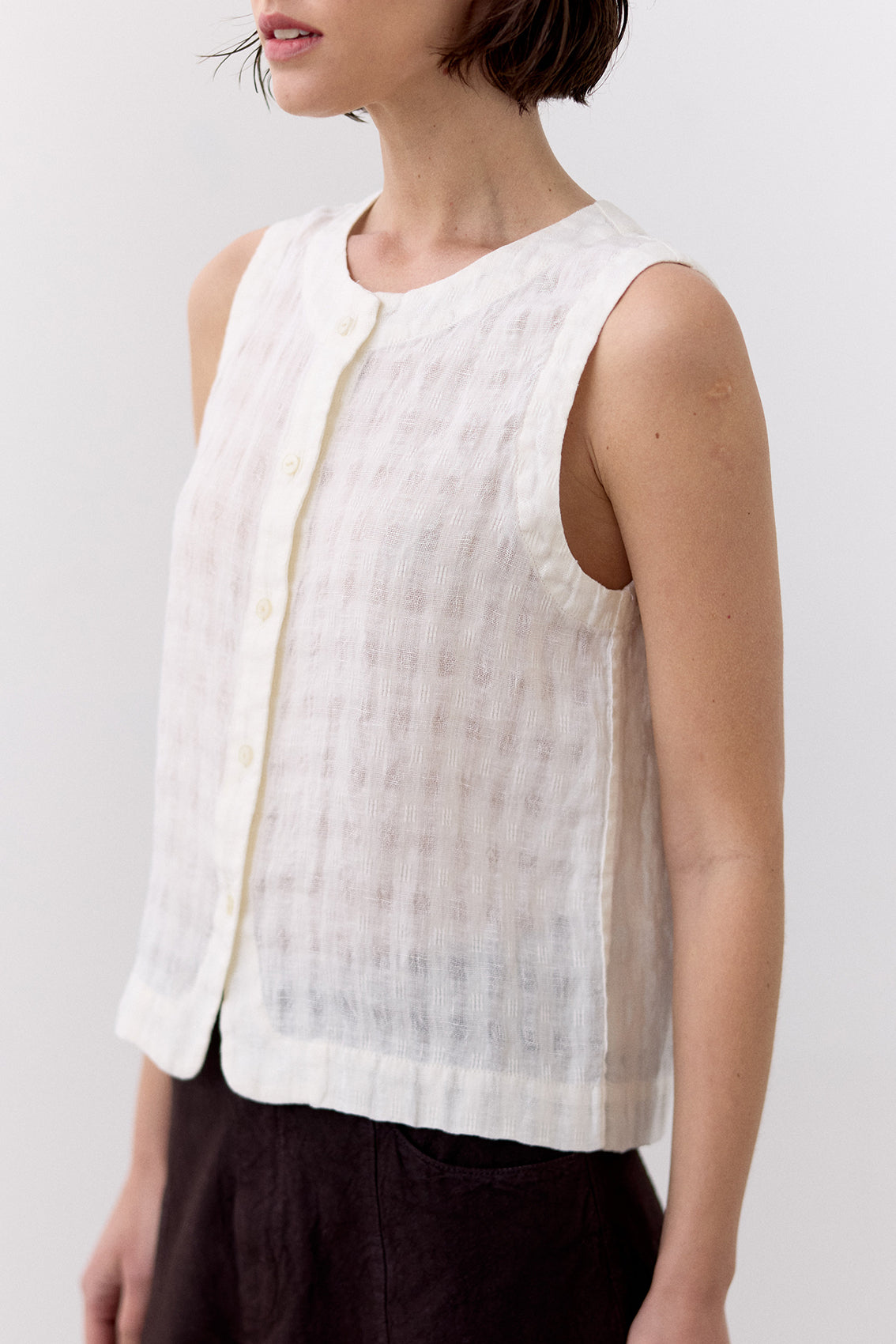 Gingham Buttoned Linen Top - Sal