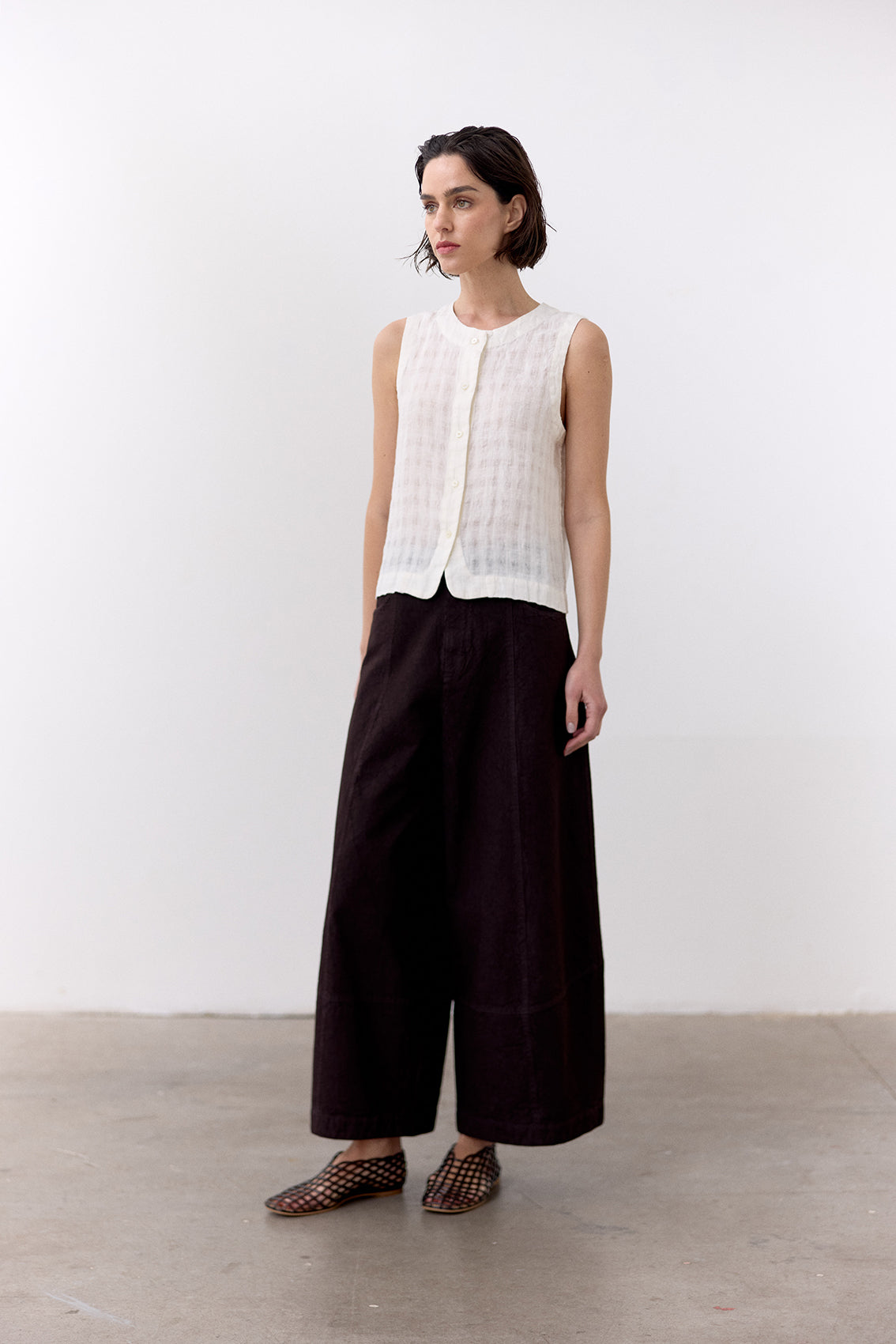 Gingham Buttoned Linen Top - Sal