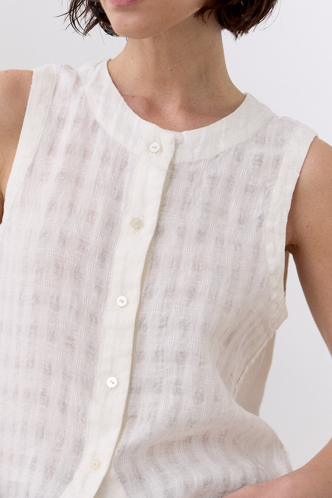 Gingham Buttoned Linen Top - Sal