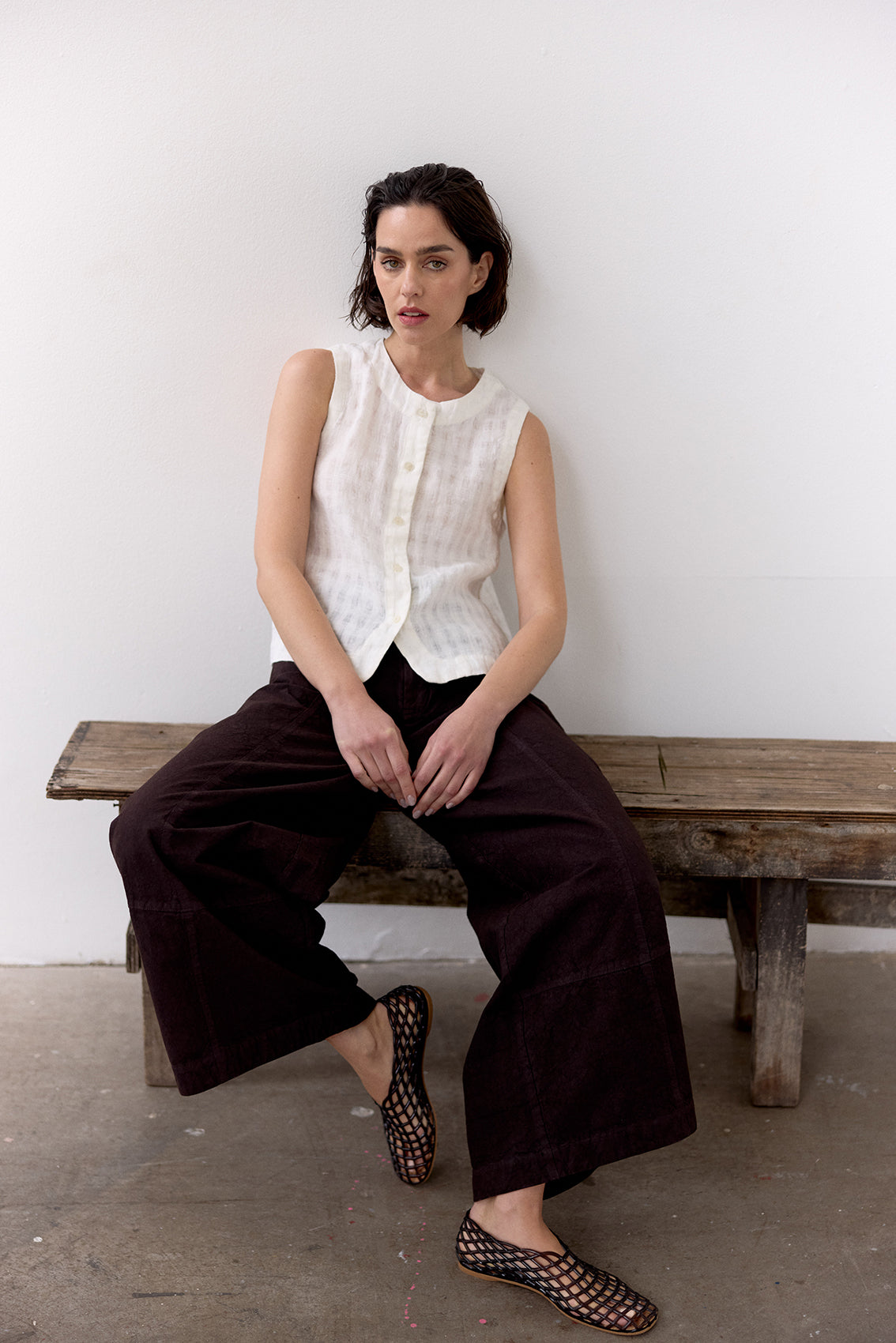 Gingham Buttoned Linen Top - Sal