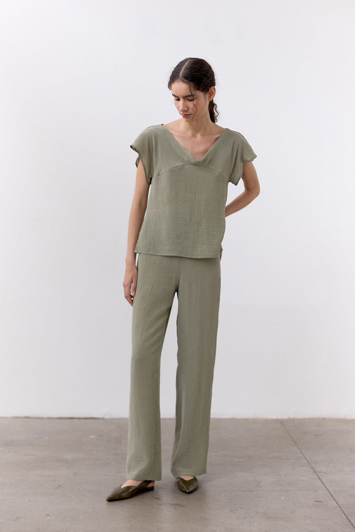Crinkled Lyocell Top - Musgo