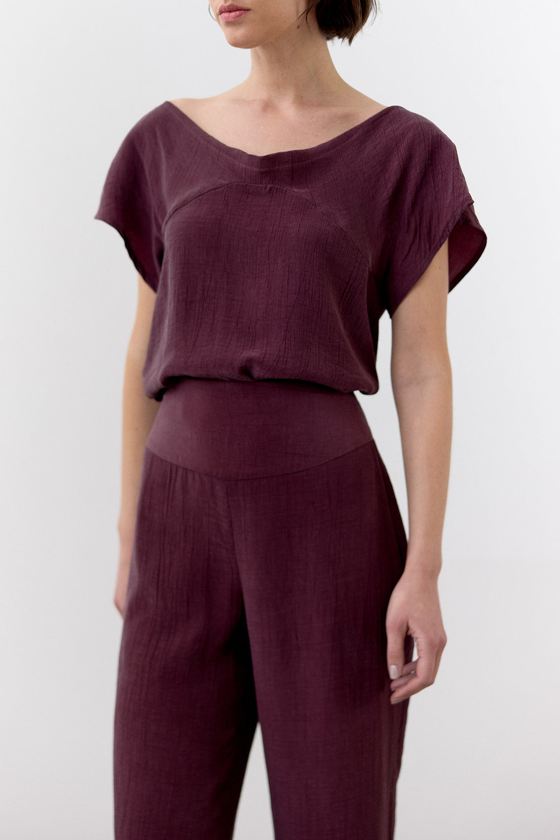 Crinkled Lyocell Top - Vino