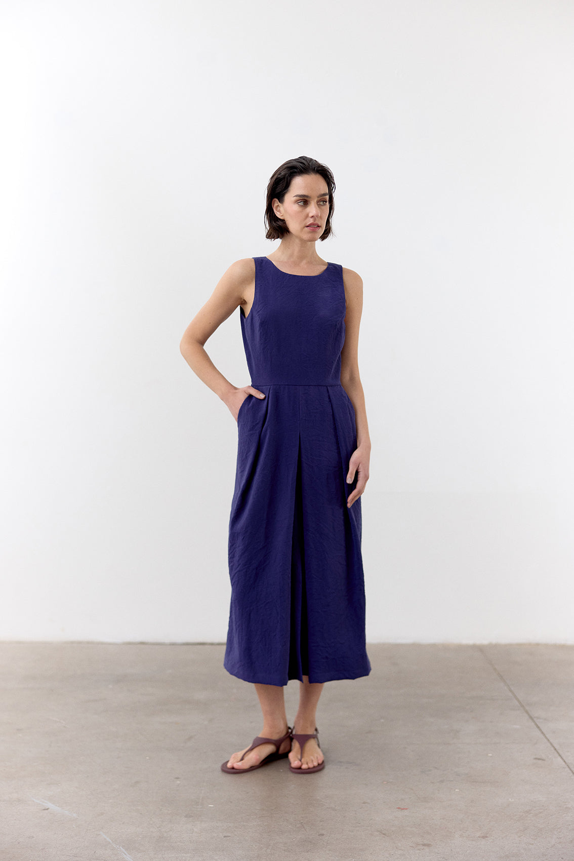 Center Pleat Crinkled Silk Dress - Arándano