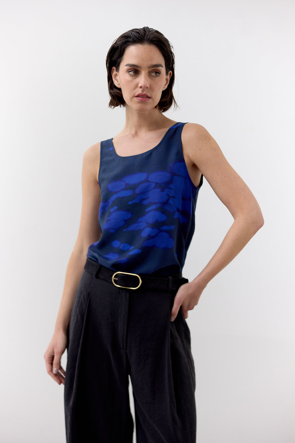 Bleach Printed Silk Top - Cobalto