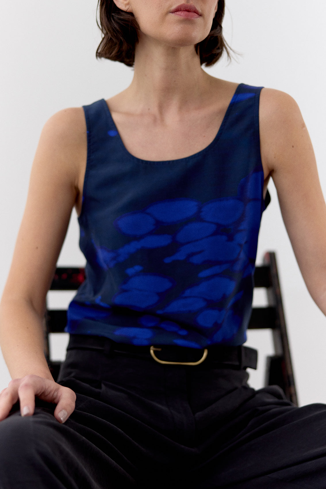 Bleach Printed Silk Top - Cobalto
