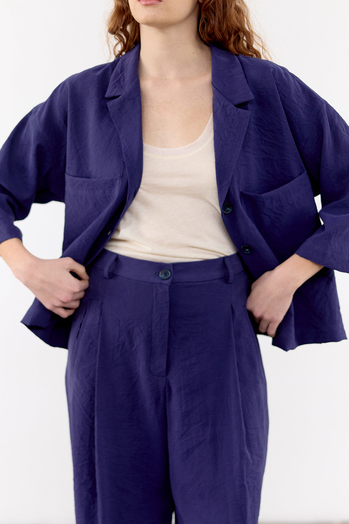 Crinkled Silk Trousers - Arándano