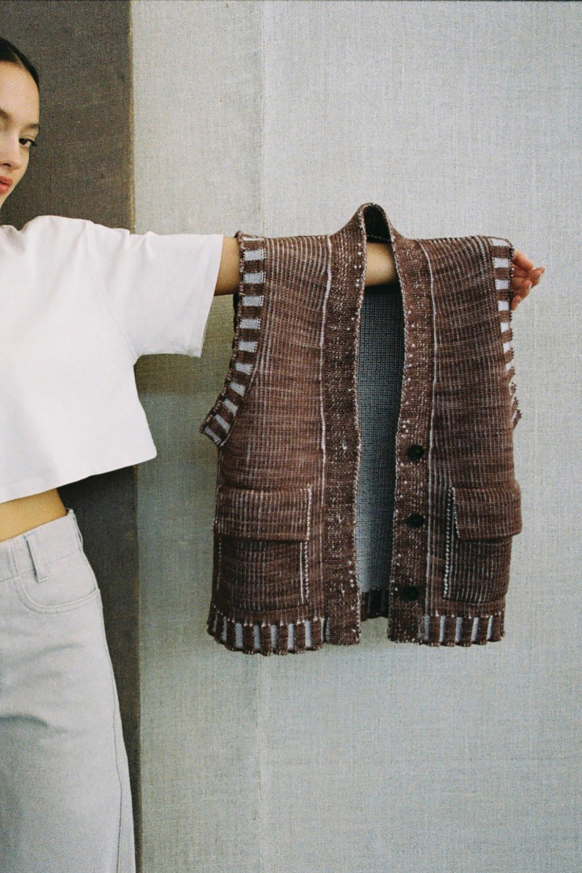 Vest Barrado Lana Merino - Arcilla