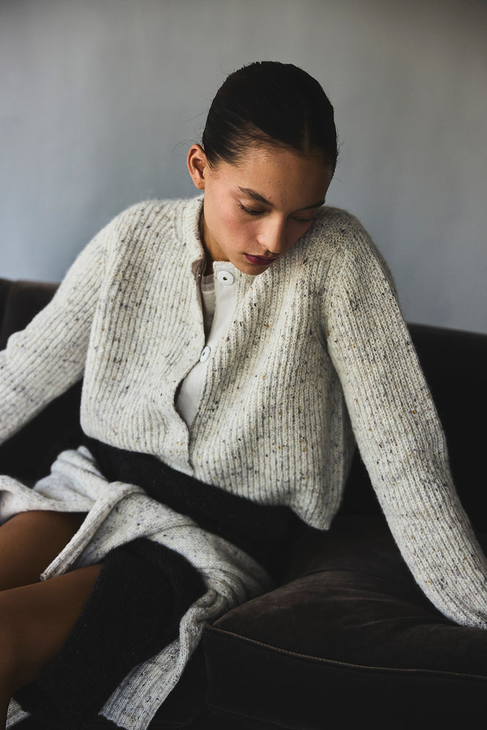 Cárdigan Corto Nuboso Mélange Alpaca/Mohair - Crudo