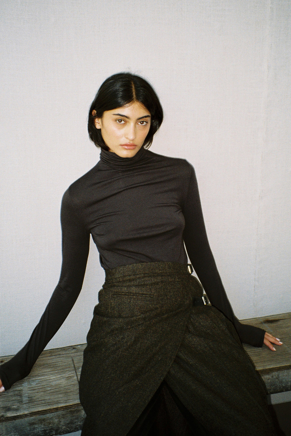 Pima Cotton Turtleneck Top - Slate