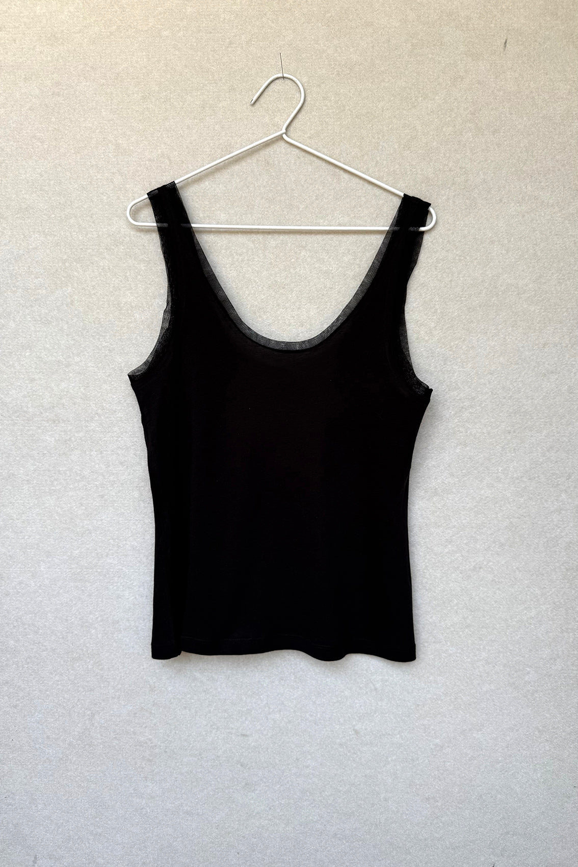 Silk Trim Pima Cotton Tank Top - Ónix