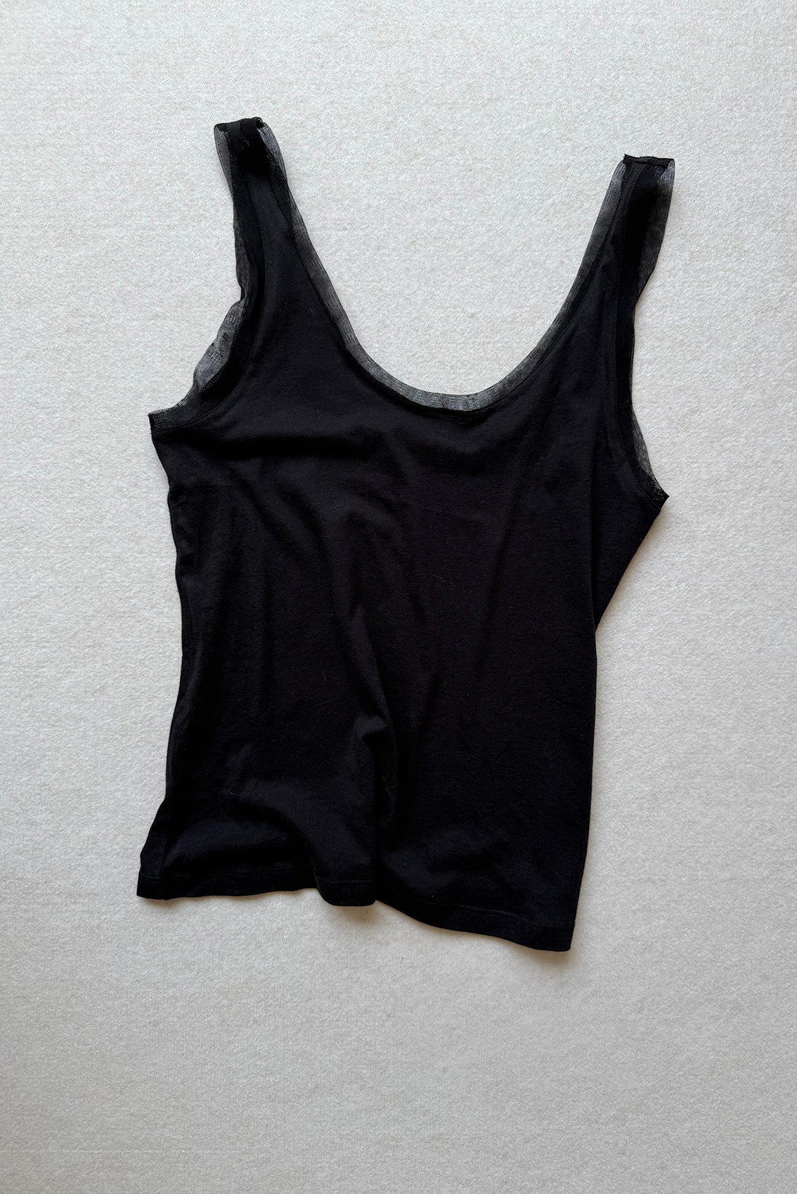 Silk Trim Pima Cotton Tank Top - Ónix