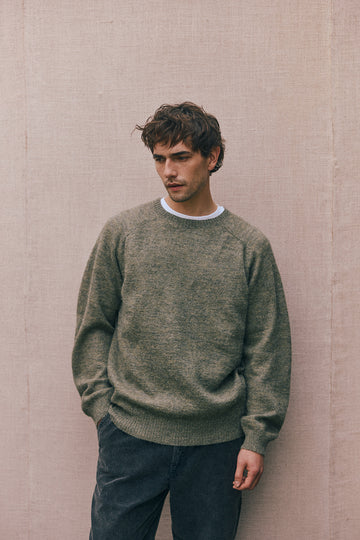 Men's Felted Alpaca Thin Sweater - Moss