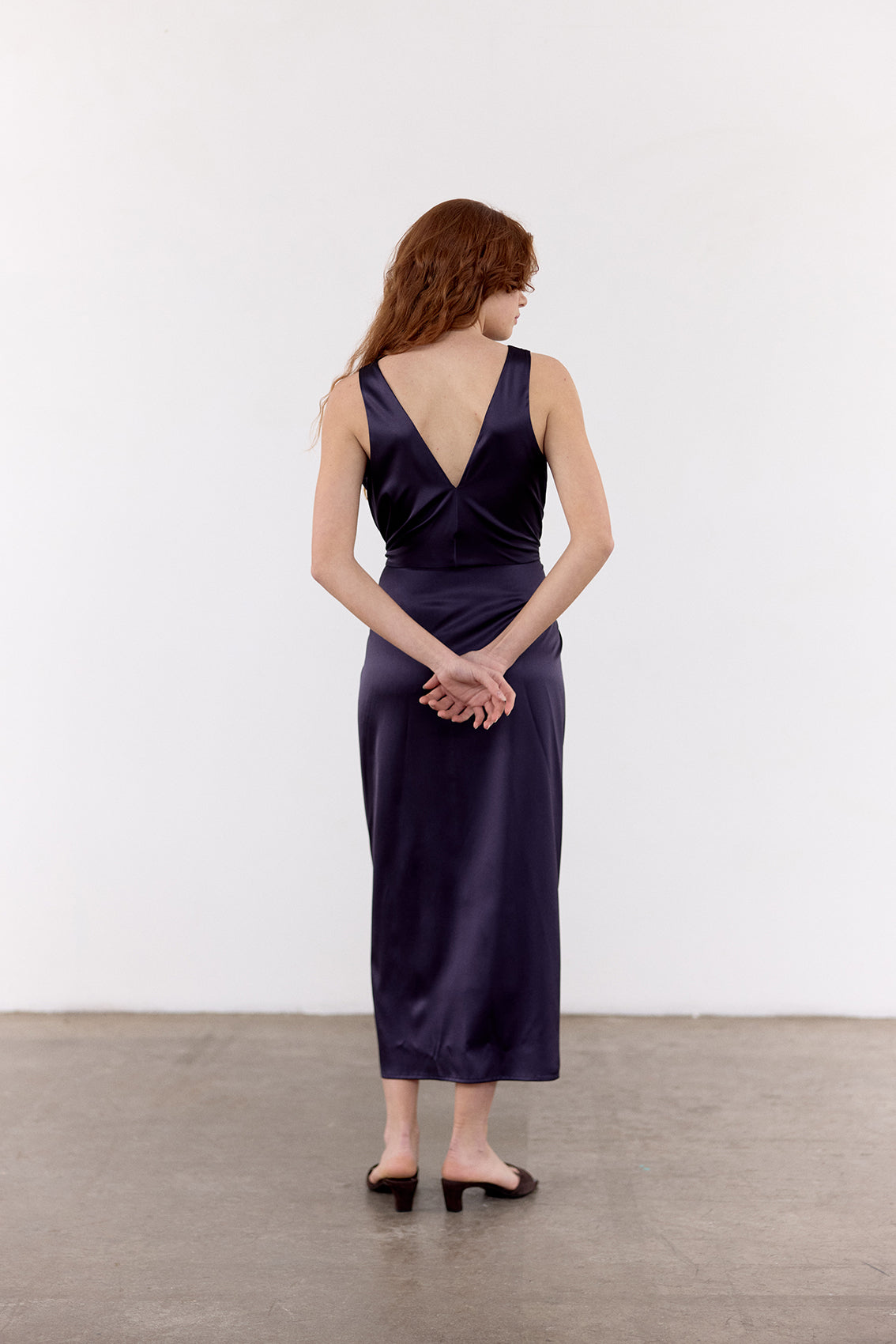 V-Neck Wrap Silk Dress - Medianoche