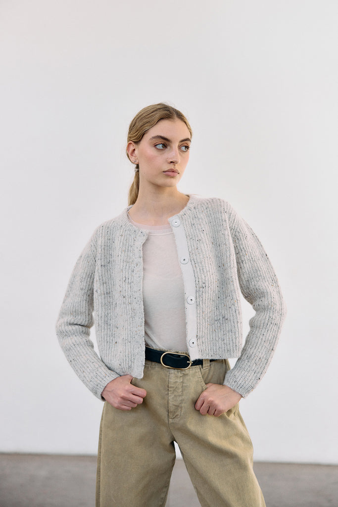 Cárdigan Corto Nuboso Mélange Alpaca/Mohair - Crudo