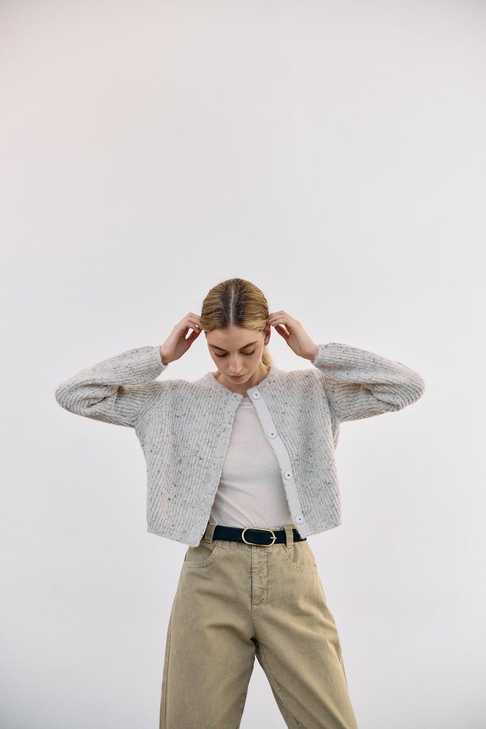 Cárdigan Corto Nuboso Mélange Alpaca/Mohair - Crudo