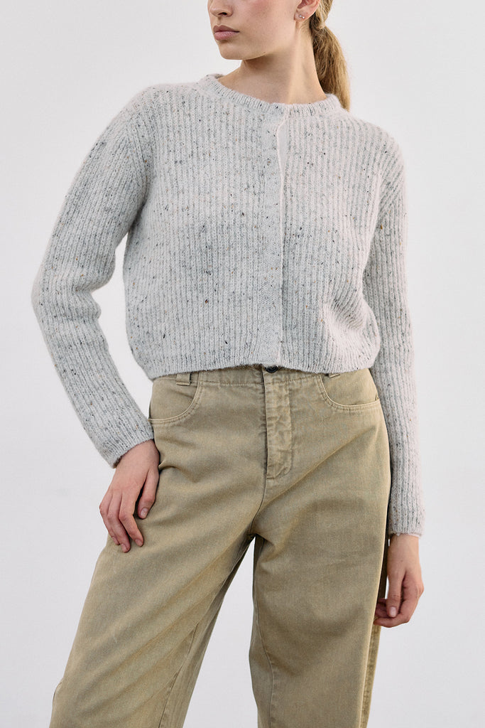 Cárdigan Corto Nuboso Mélange Alpaca/Mohair - Crudo