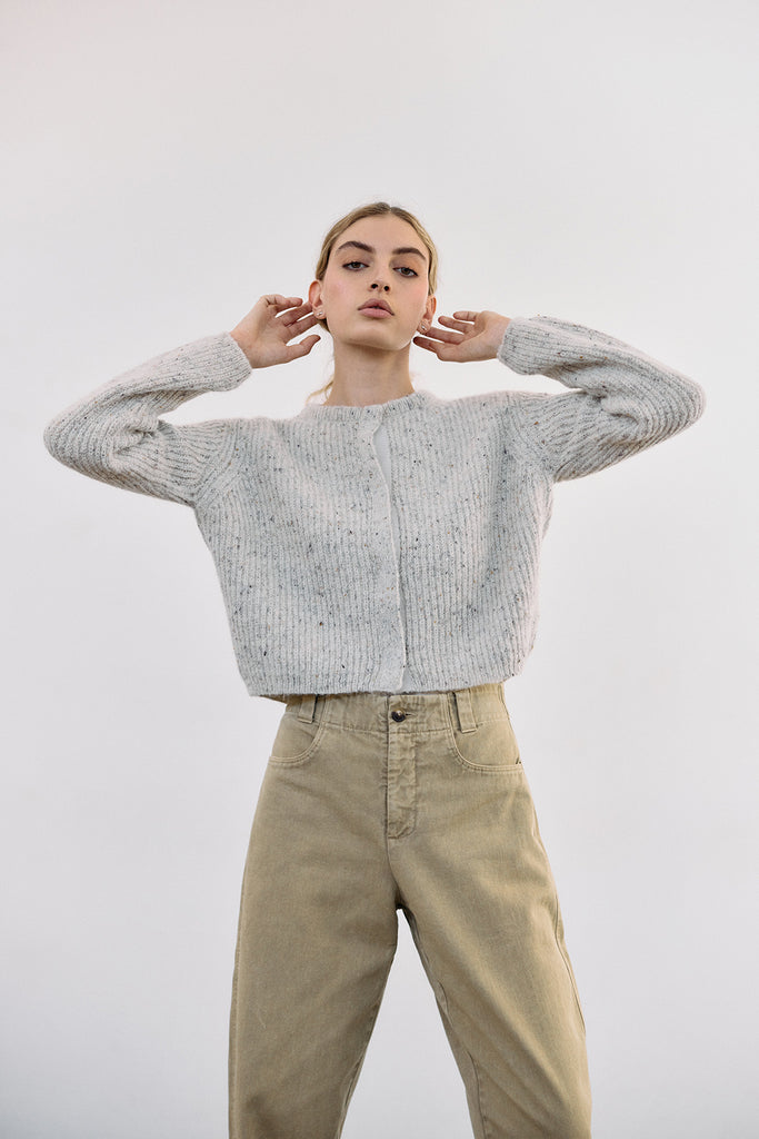 Cárdigan Corto Nuboso Mélange Alpaca/Mohair - Crudo