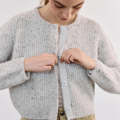 Cárdigan Corto Nuboso Mélange Alpaca/Mohair - Crudo