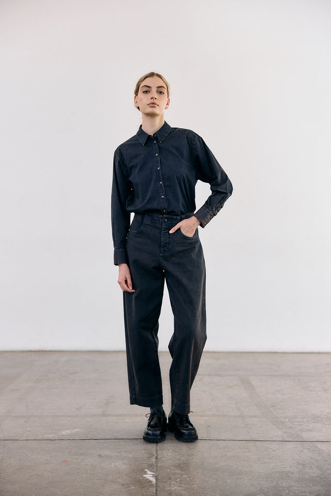 Washed Pima Cotton Button-Down Shirt - Medianoche