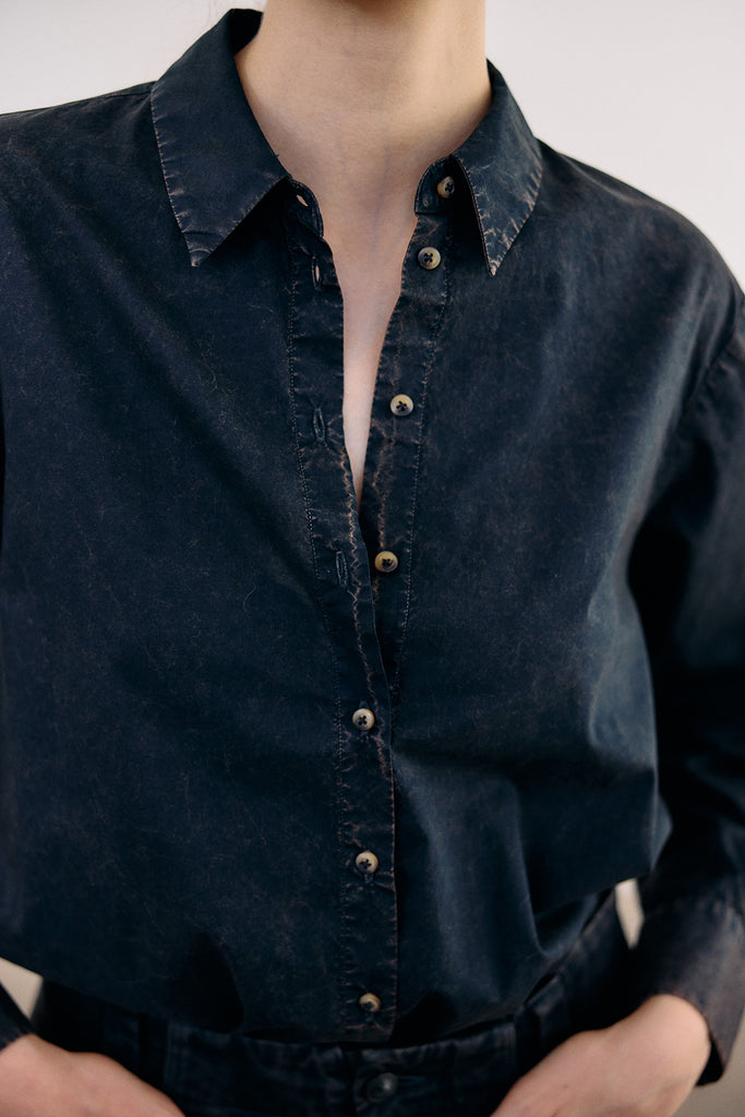 Washed Pima Cotton Button-Down Shirt - Medianoche