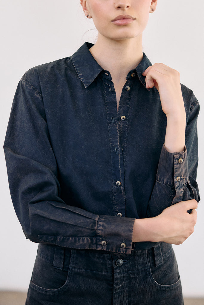 Washed Pima Cotton Button-Down Shirt - Medianoche