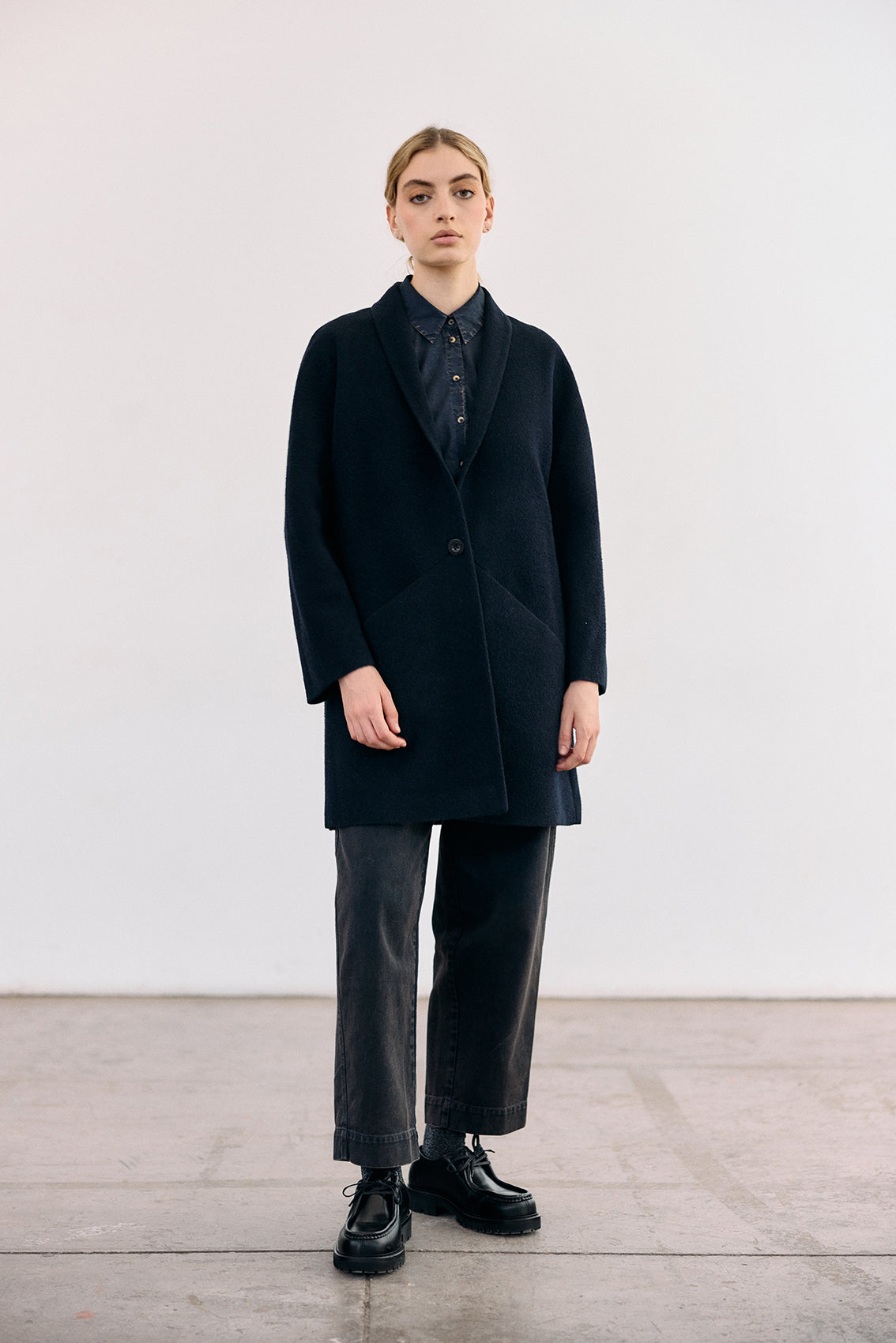 Short Baby Alpaca Coat - Medianoche