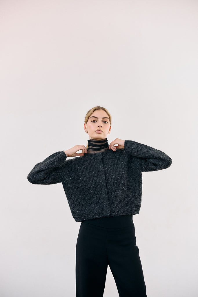 Cropped Alpaca/Mohair Cloud Cardigan - Ónix