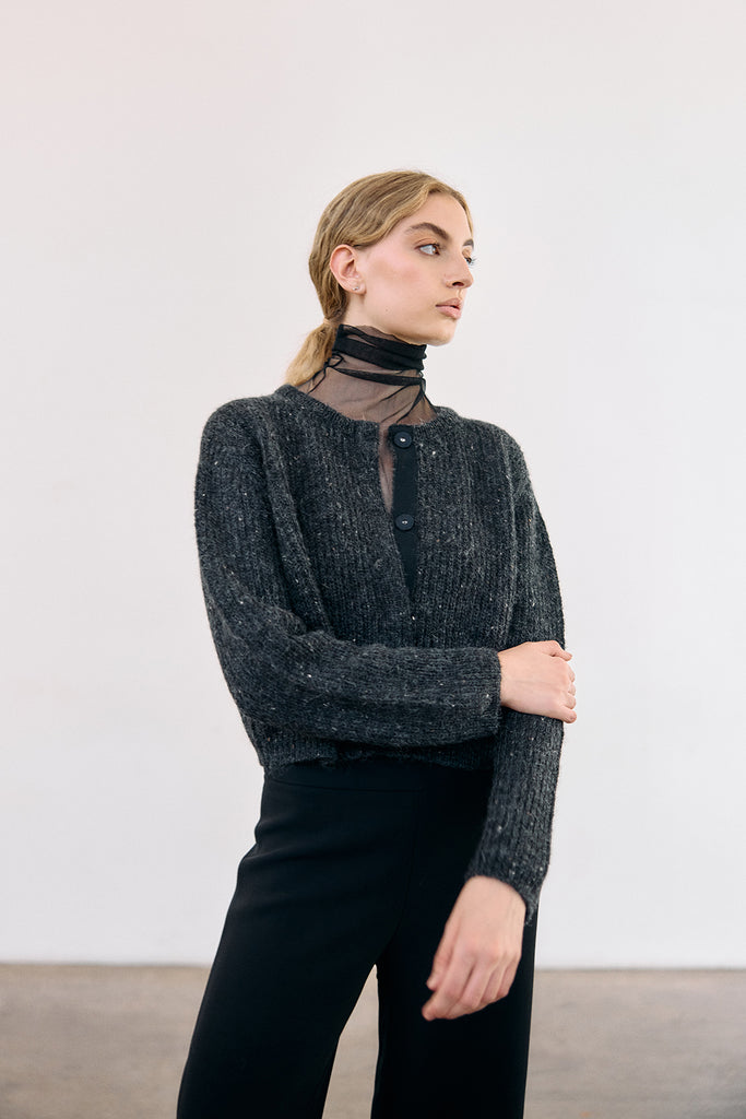 Cropped Alpaca/Mohair Cloud Cardigan - Ónix