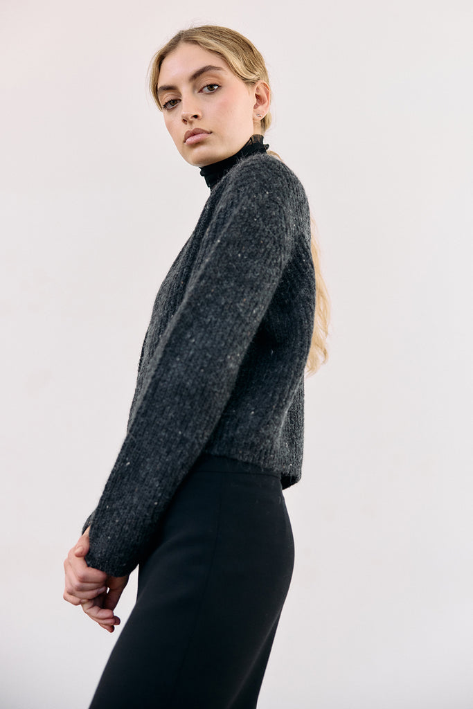 Cropped Alpaca/Mohair Cloud Cardigan - Ónix