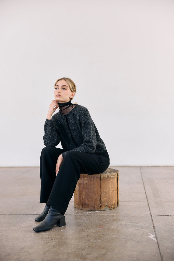 Cropped Alpaca/Mohair Cloud Cardigan - Ónix