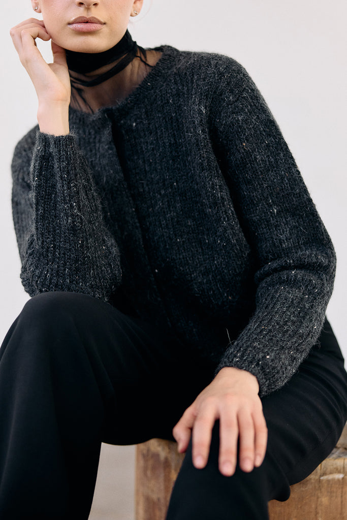 Cropped Alpaca/Mohair Cloud Cardigan - Ónix