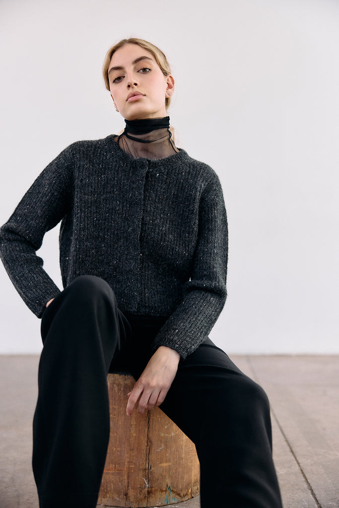 Cropped Alpaca/Mohair Cloud Cardigan - Ónix