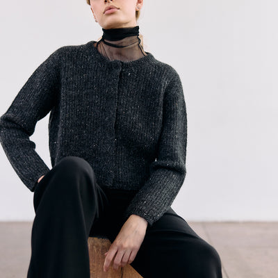 Cárdigan Corto Nuboso Mélange Alpaca/Mohair - Ónix