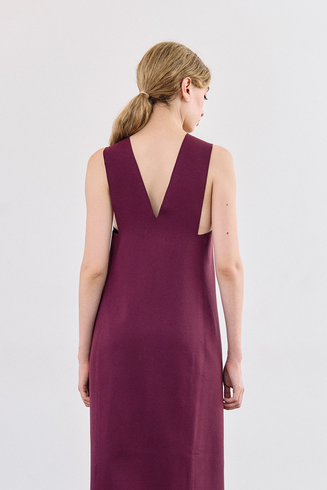 Deep-V Layering Midi Dress - Vino