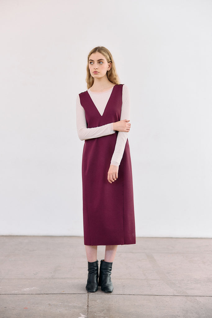 Deep-V Layering Midi Dress - Vino