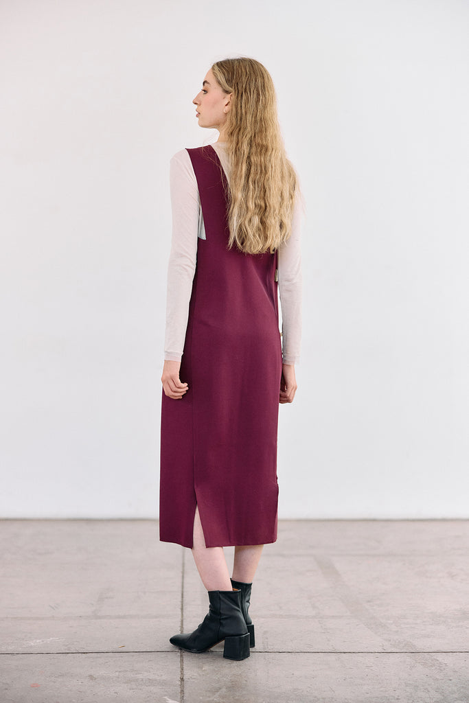 Deep-V Layering Midi Dress - Vino