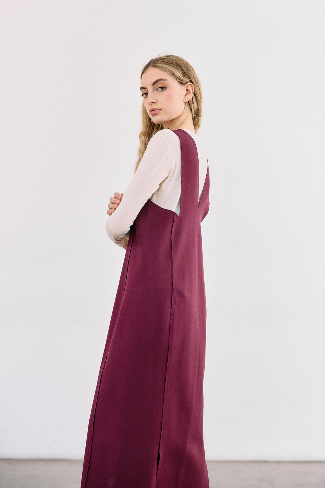 Deep-V Layering Midi Dress - Vino
