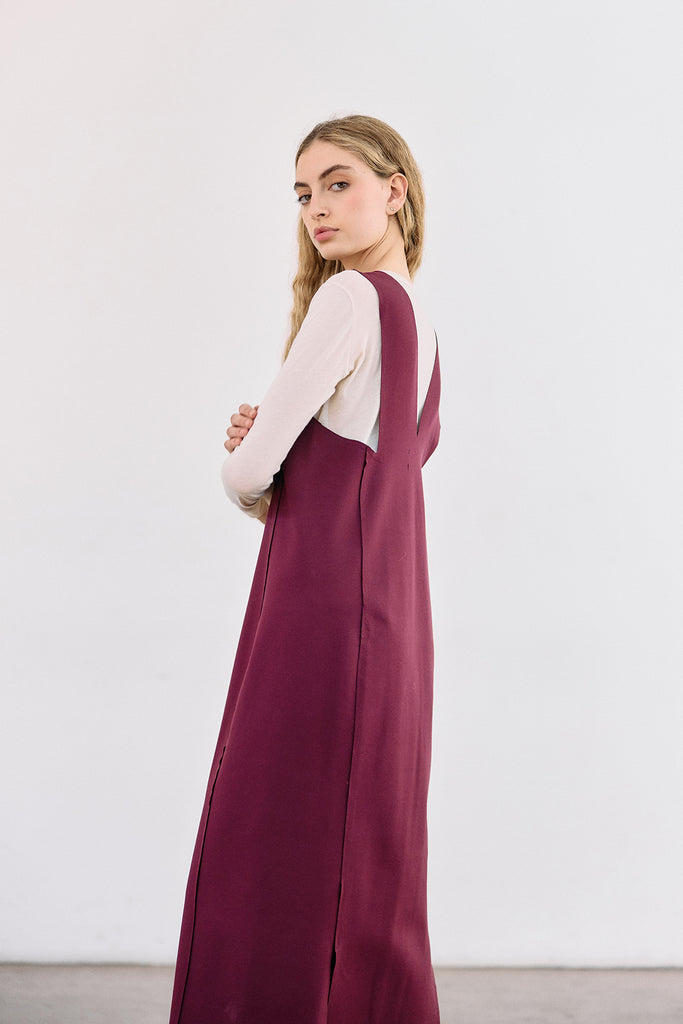 Deep-V Layering Midi Dress - Vino