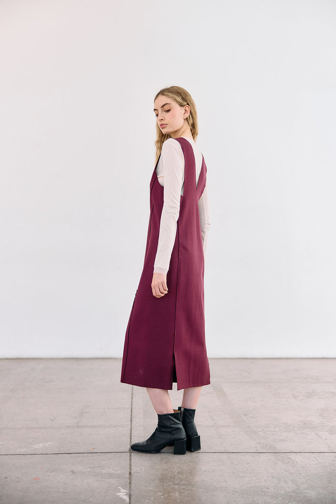 Deep-V Layering Midi Dress - Vino