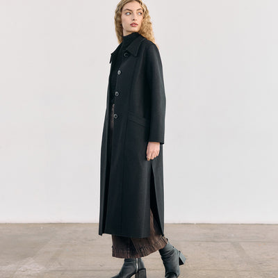 Collared Felted Alpaca/Wool Long Coat - Ónix