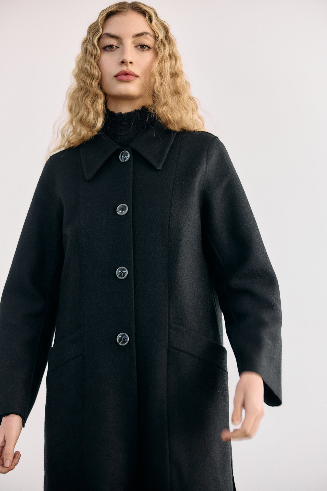 Collared Felted Alpaca/Wool Long Coat - Ónix
