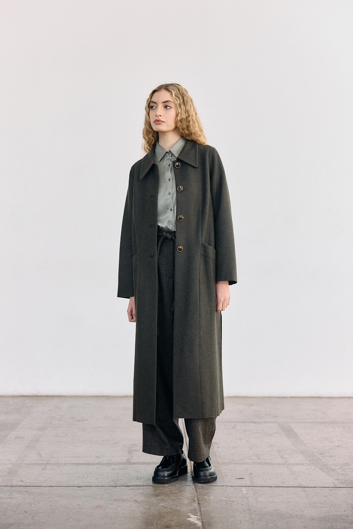 Collared Felted Alpaca/Wool Long Coat - Bosque