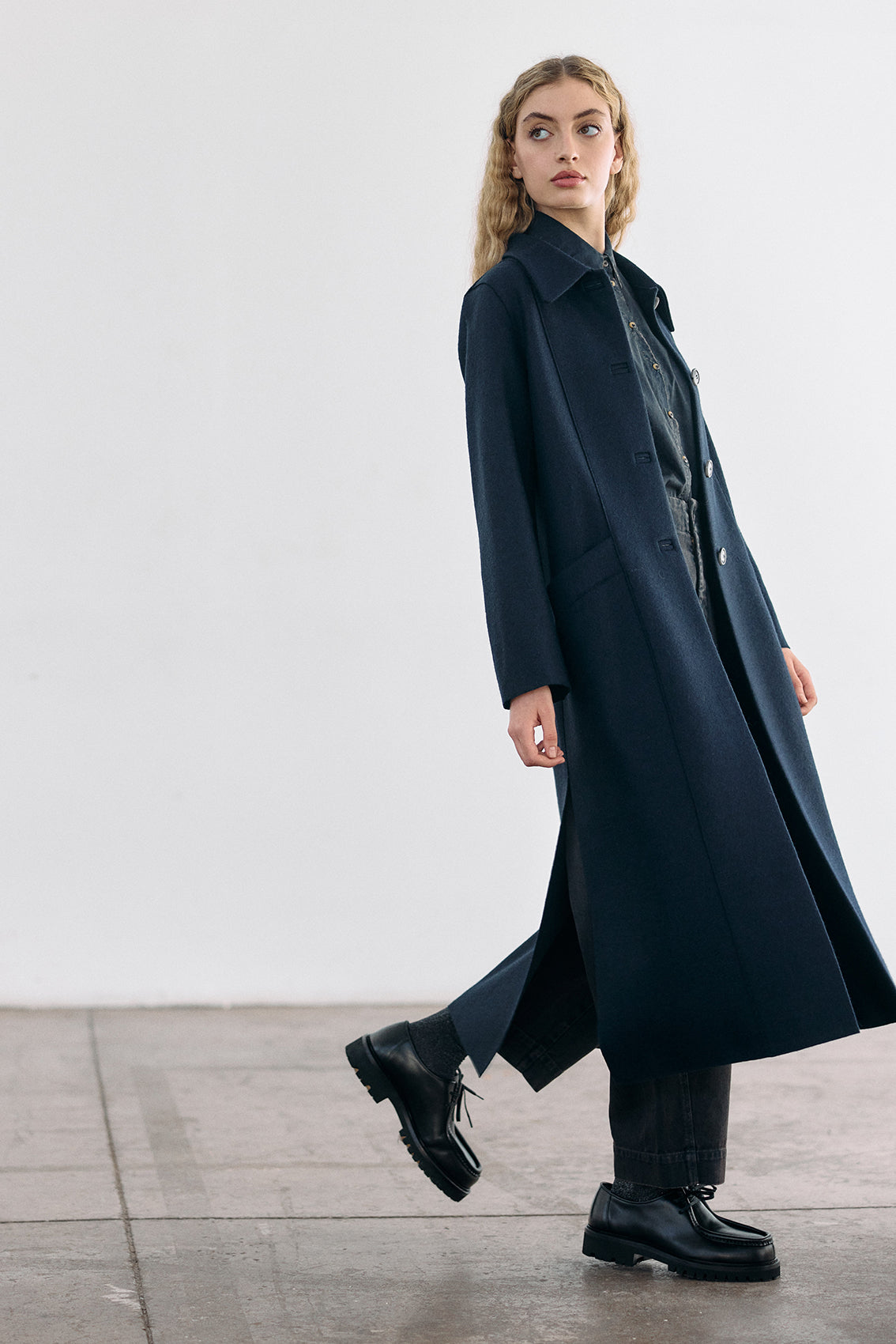 Collared Felted Alpaca/Wool Long Coat